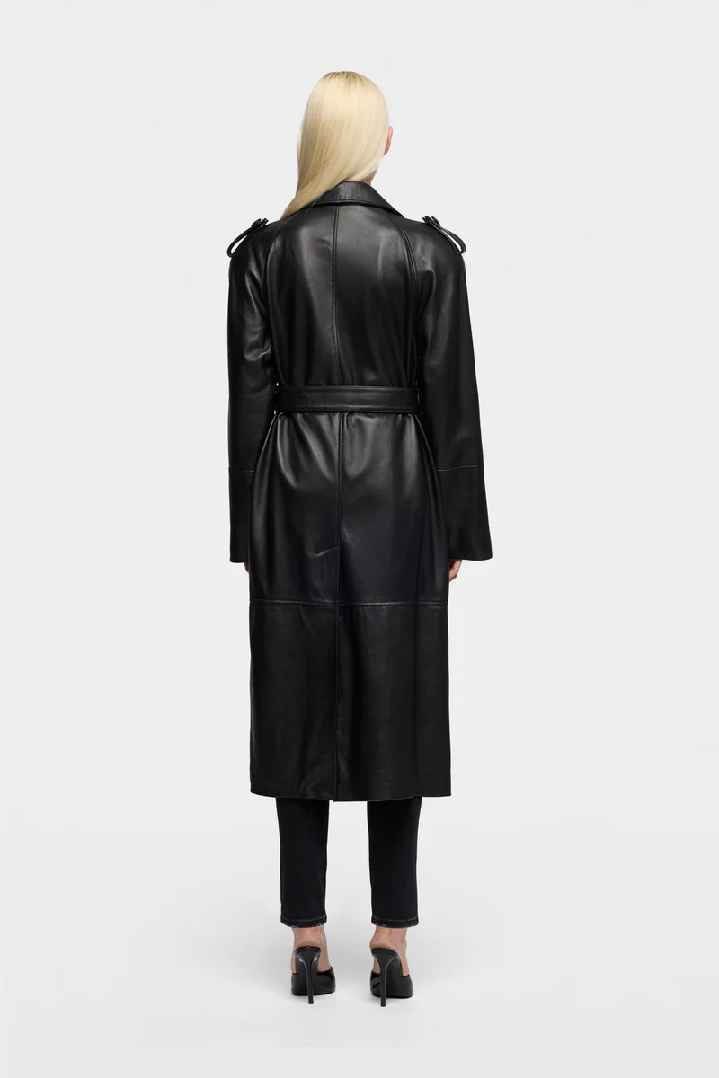 Leather Trench Coat in Black