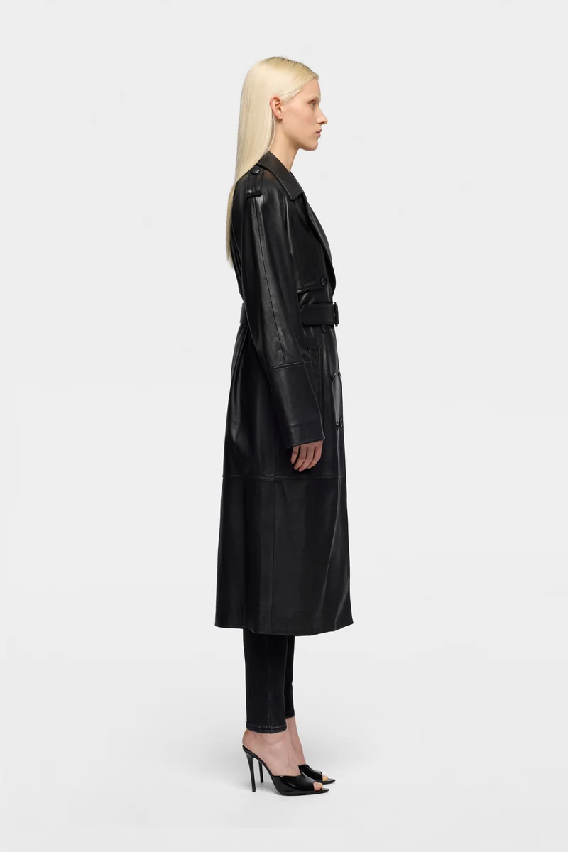 Leather Trench Coat in Black