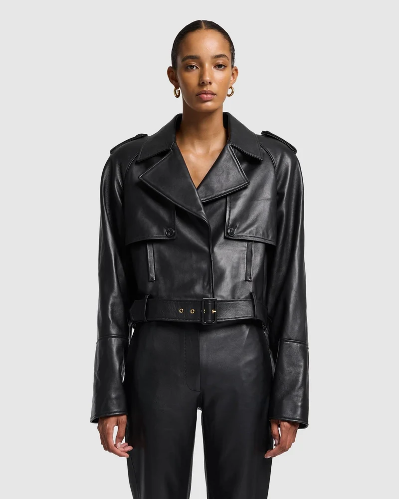 Leather Cropped Jacket in Black