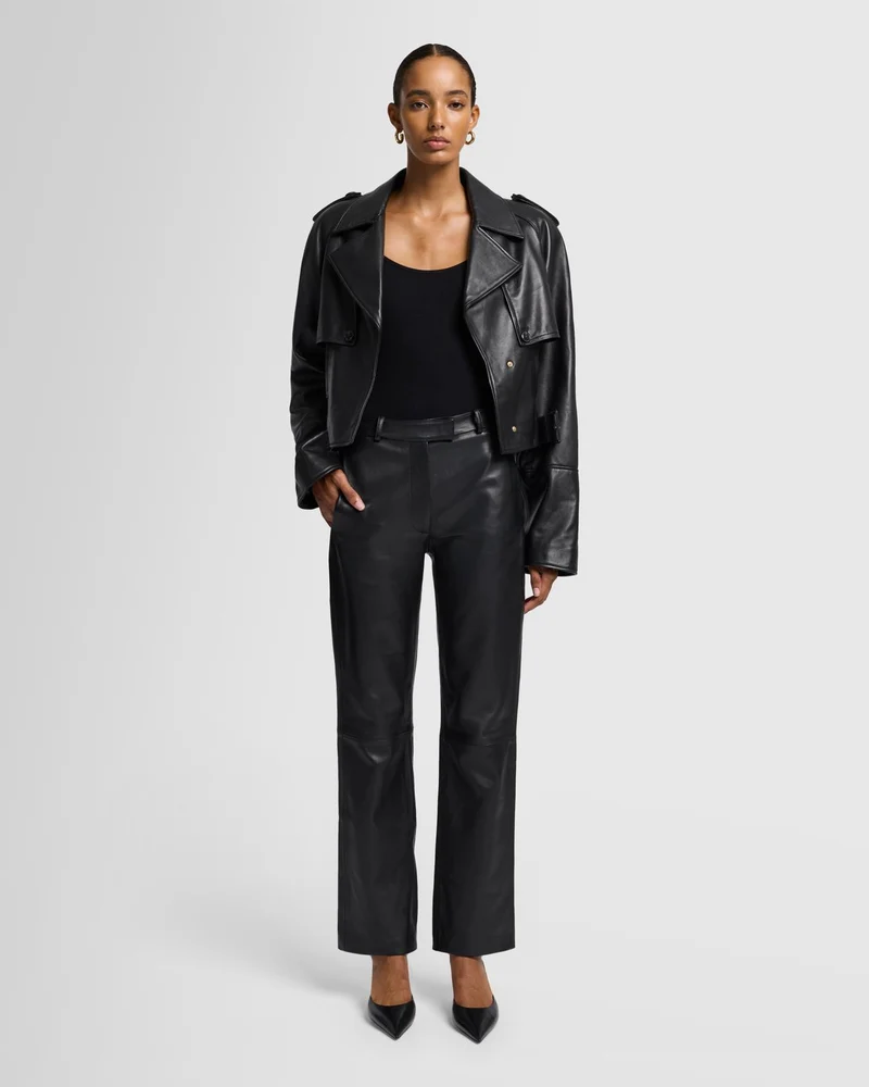 Leather Cropped Jacket in Black