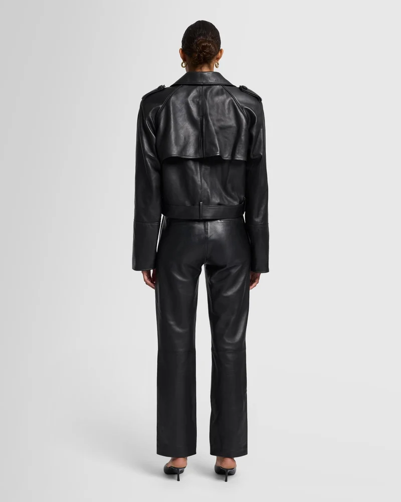Leather Cropped Jacket in Black