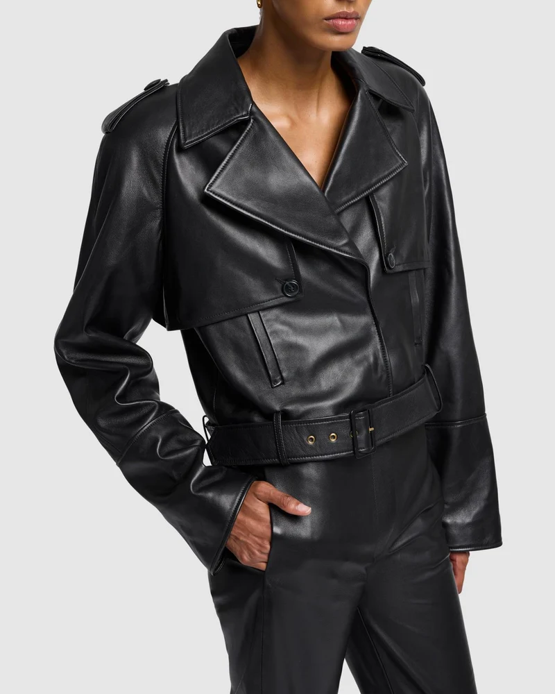 Leather Cropped Jacket in Black