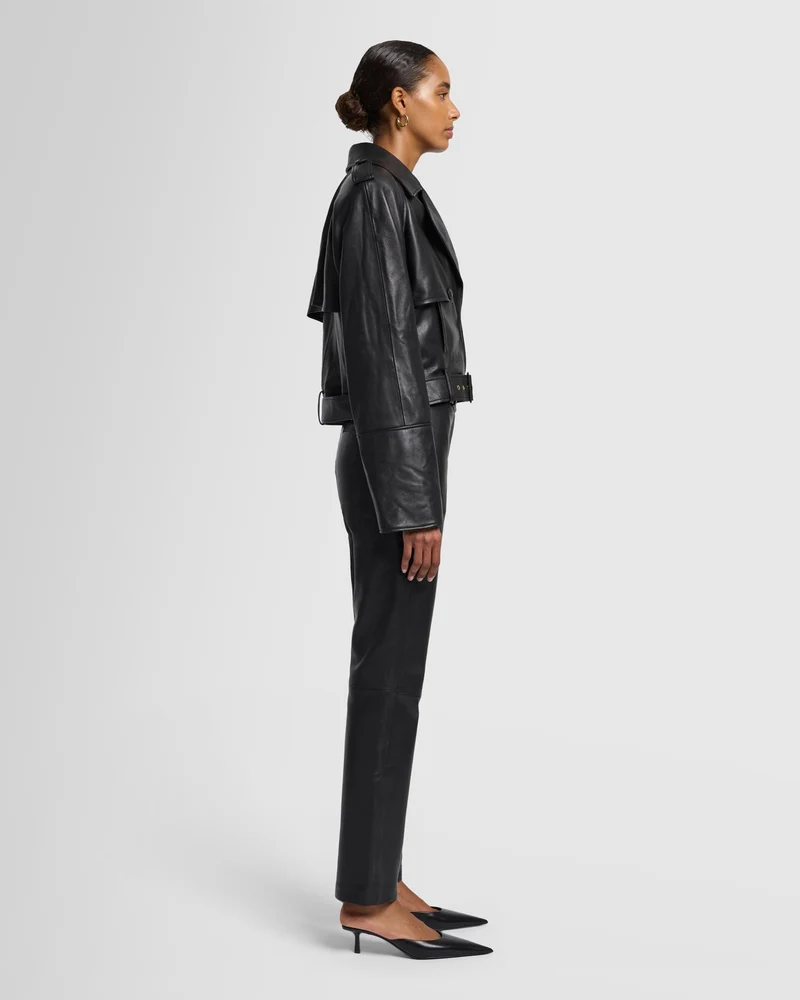 Leather Cropped Jacket in Black