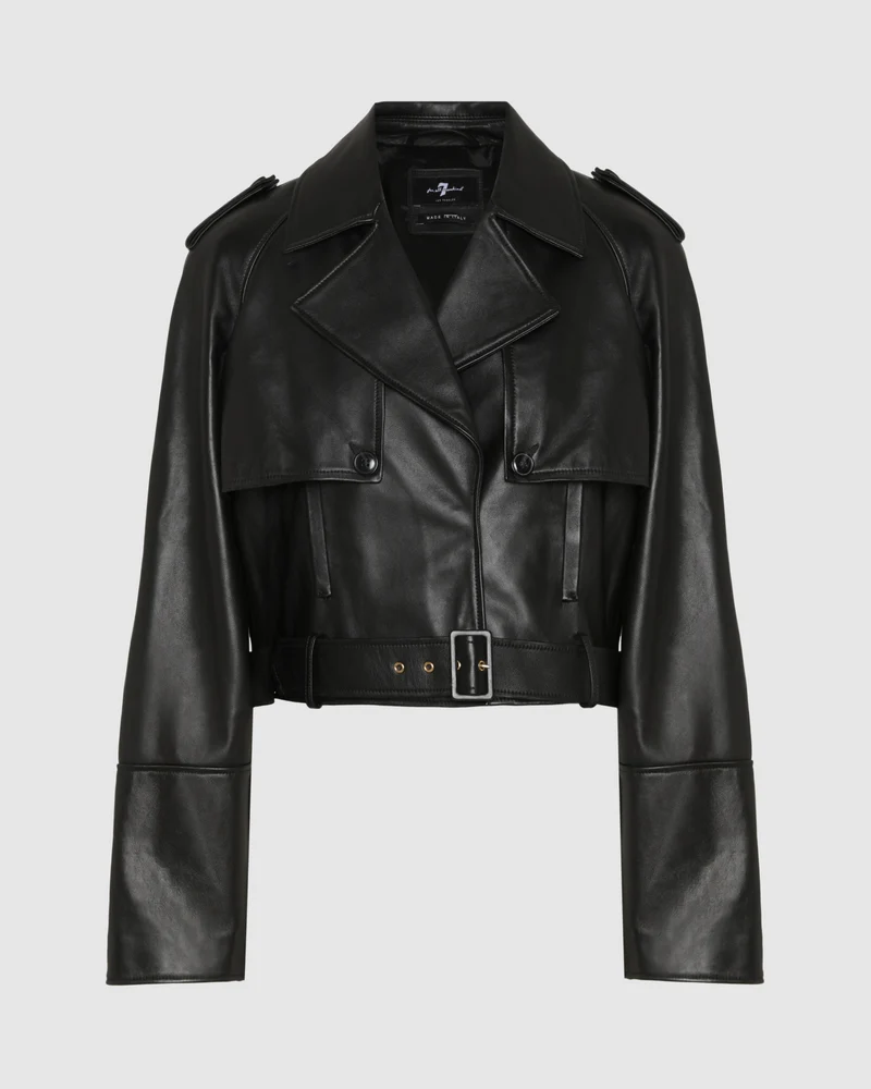 Leather Cropped Jacket in Black