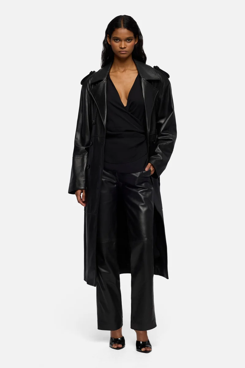 Leather Stovepipe Pant in Black