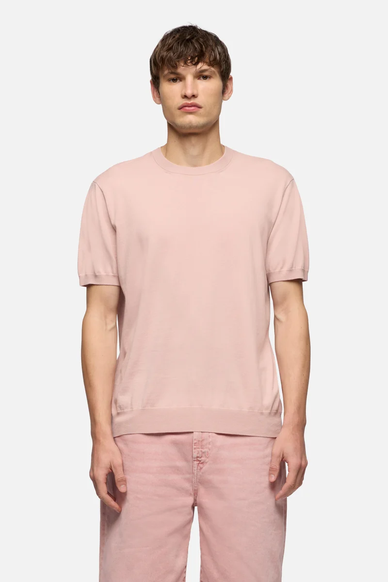 CLASSIC SHORT SLEEVE SWEATER in Cotton Rose