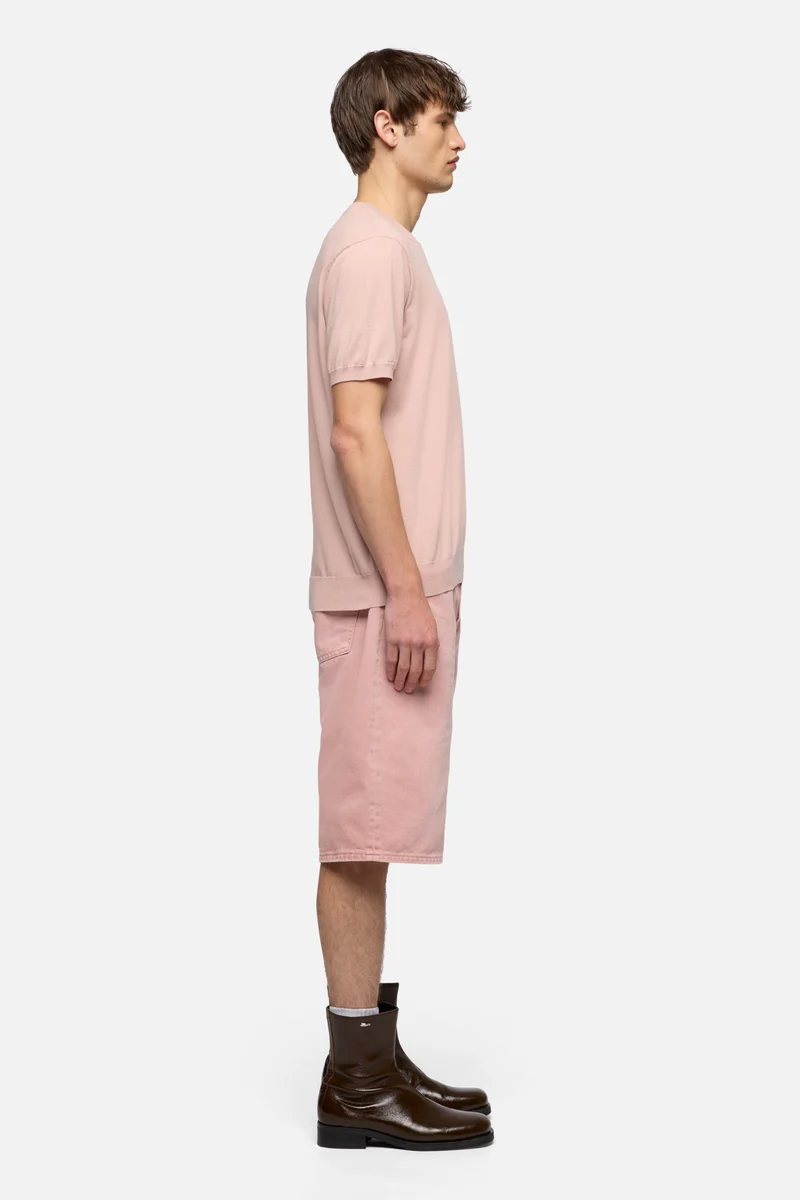CLASSIC SHORT SLEEVE SWEATER in Cotton Rose