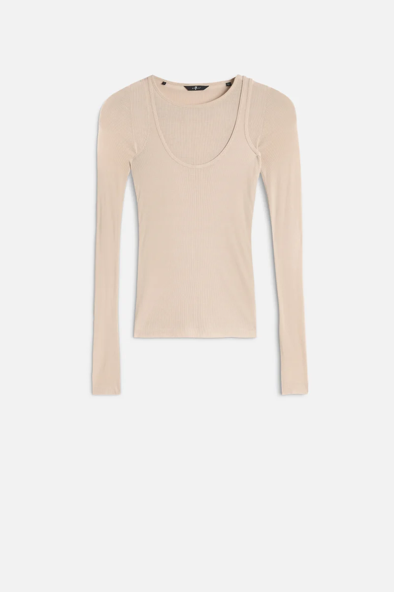DOUBLE LAYER LONG SLEEVE TOP Rib Nude