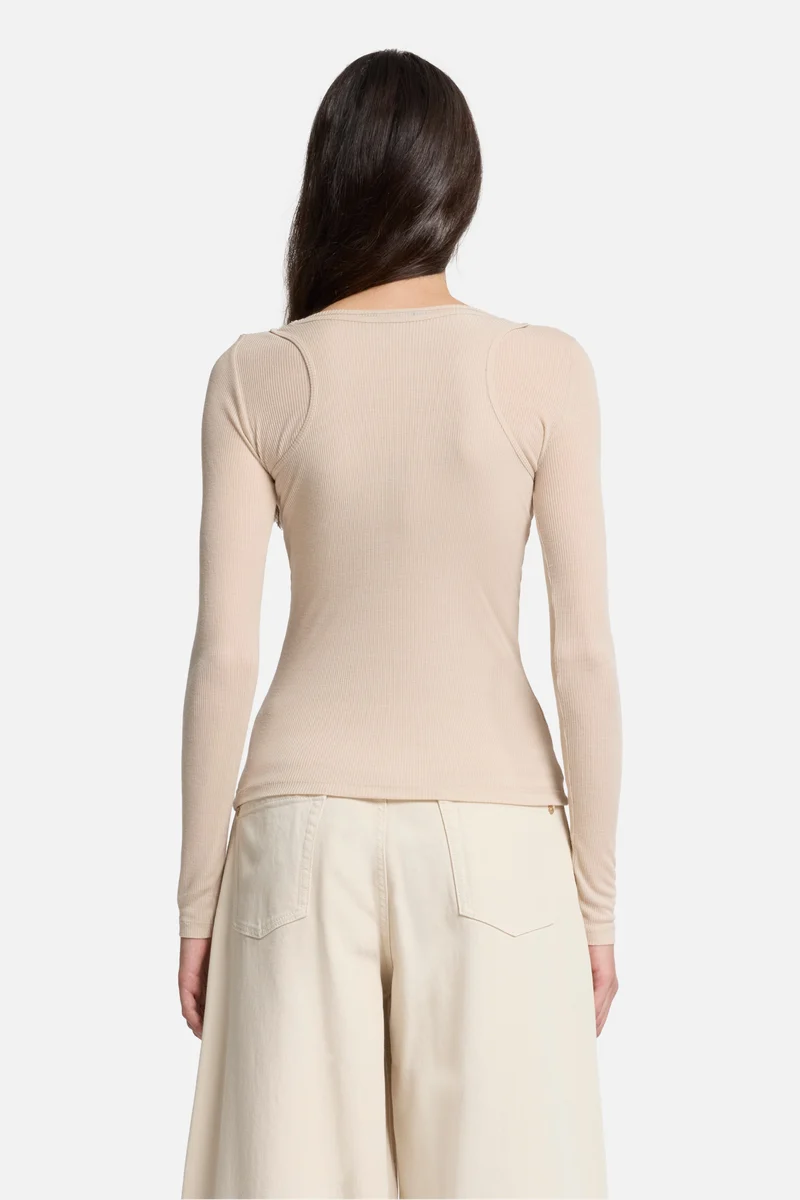 DOUBLE LAYER LONG SLEEVE TOP Rib Nude