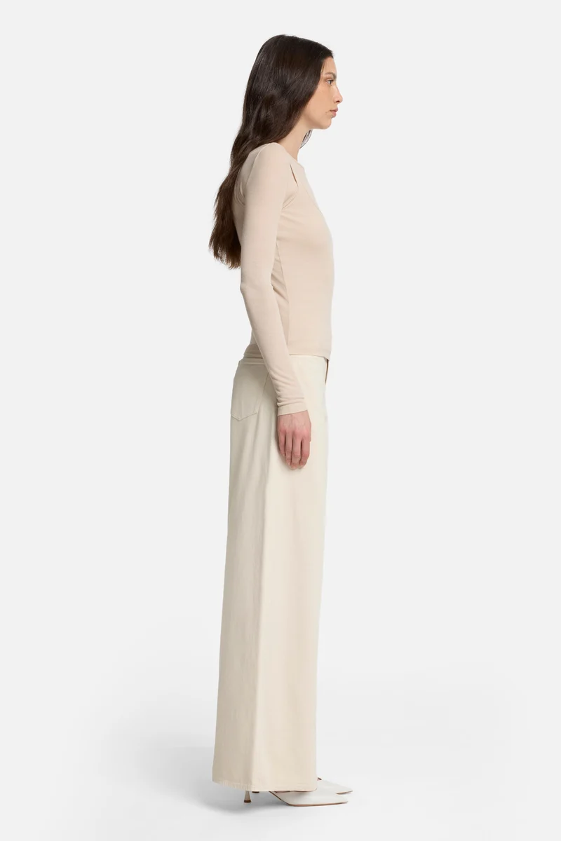 DOUBLE LAYER LONG SLEEVE TOP Rib Nude