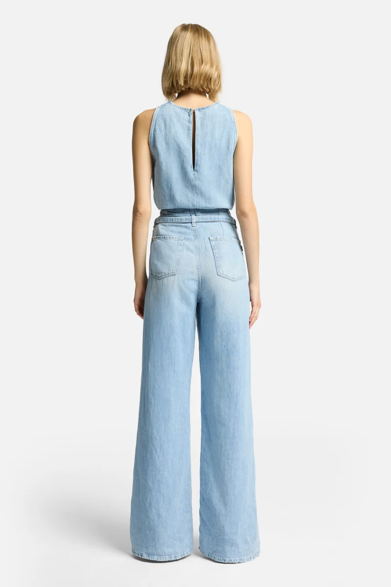Indigo Linen Belted Wide Leg in Kansas