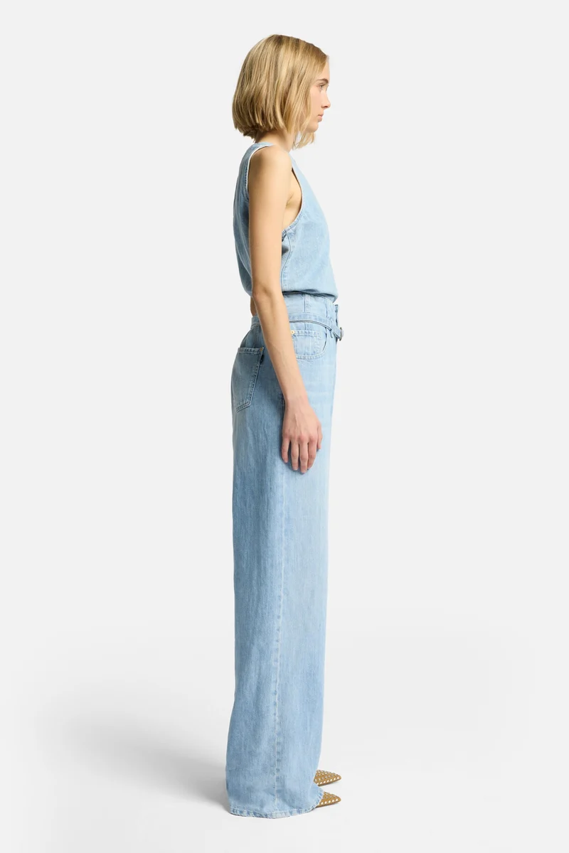 Indigo Linen Belted Wide Leg in Kansas