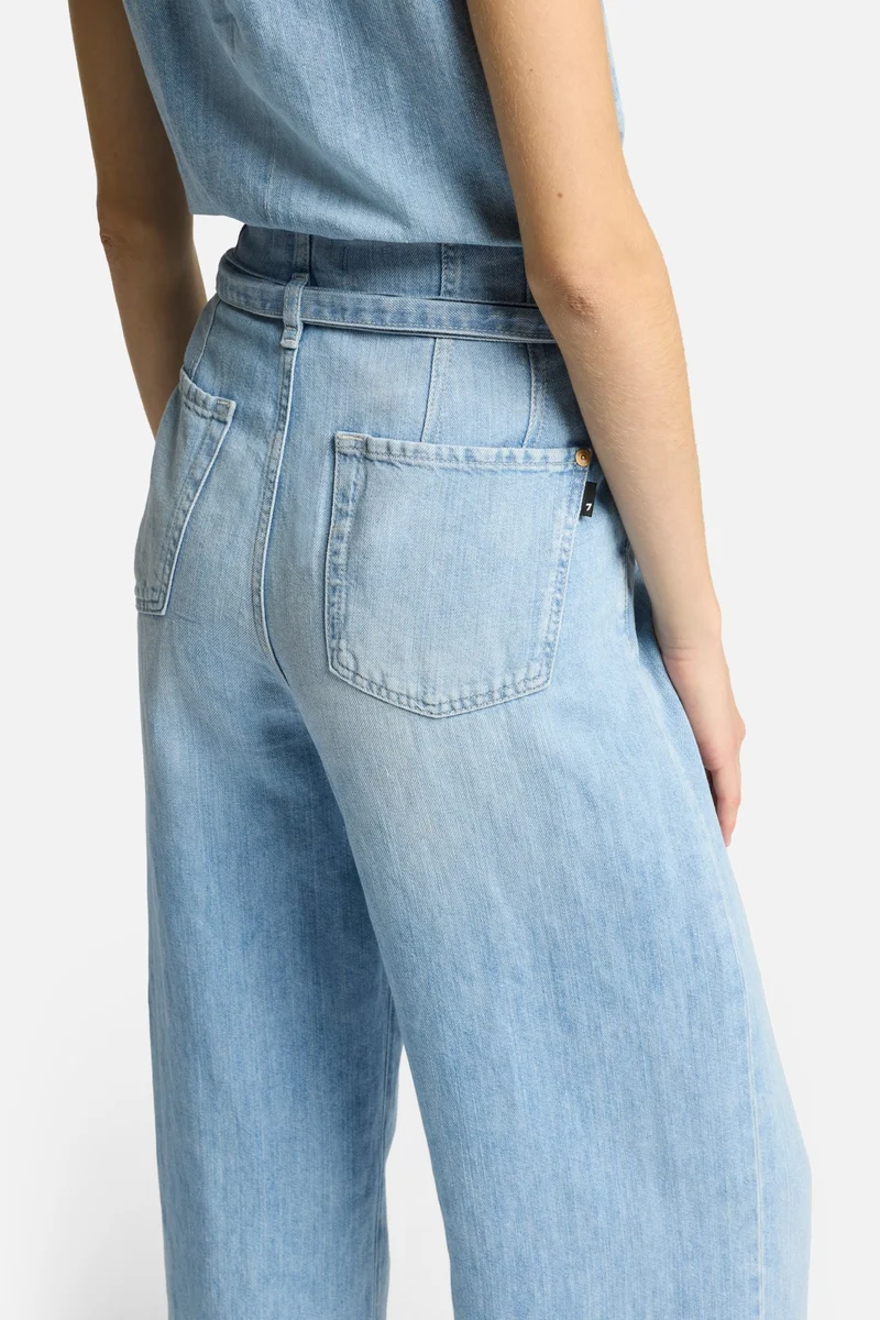 Indigo Linen Belted Wide Leg in Kansas