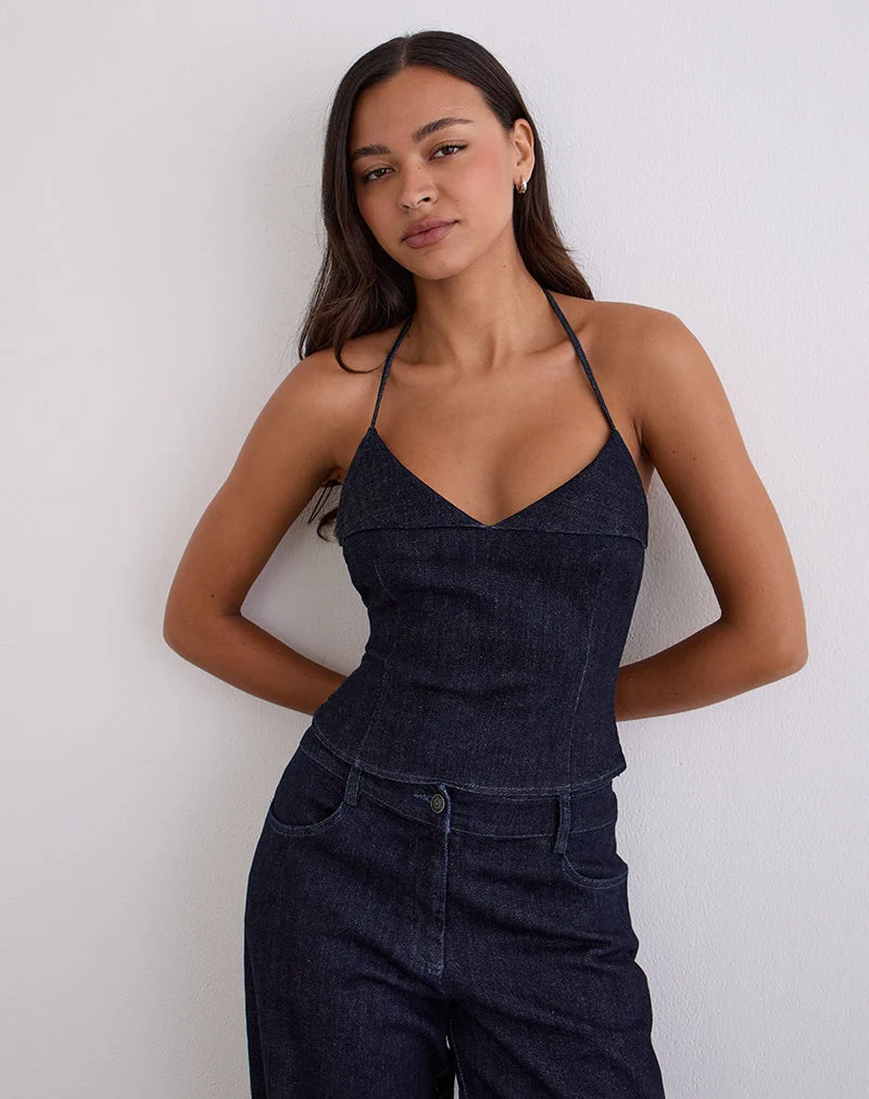 Caira Chambray-Träger-Oberteil in Indigo