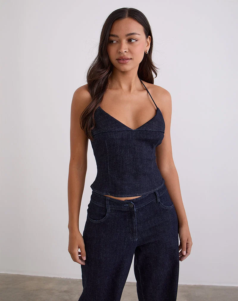Caira Chambray-Träger-Oberteil in Indigo