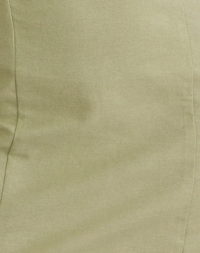Ambra Scoop Minikleid aus Leinen in Salbeigrün