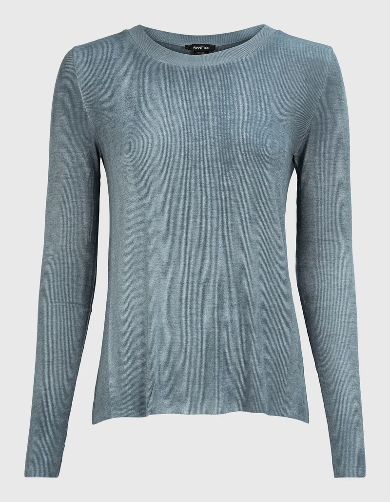 Feinripp-Longsleeve mit Seiden-Anteil