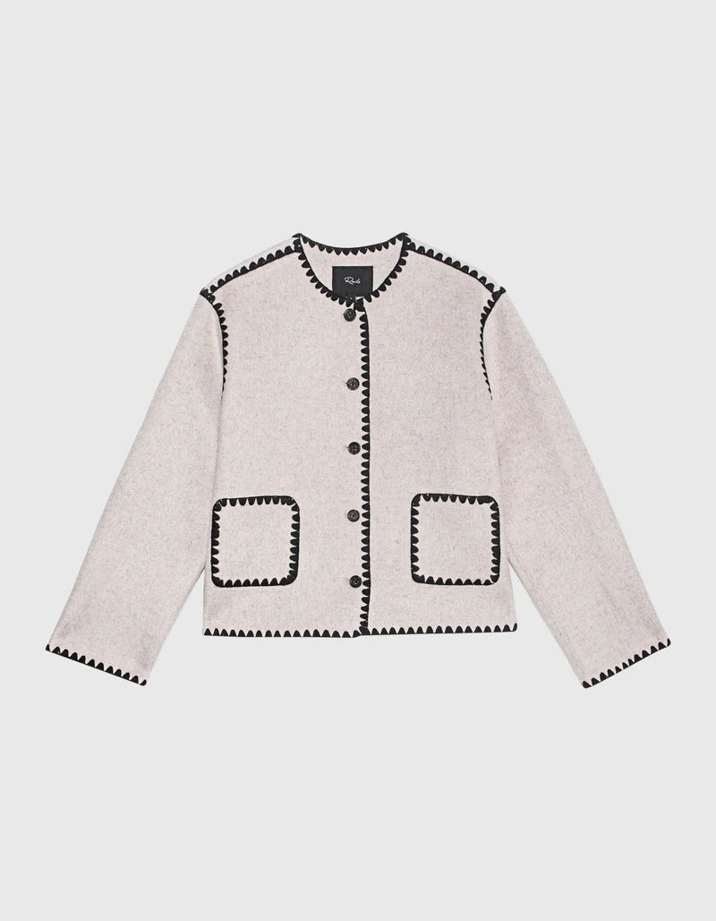 Woll-Mix Boxy-Jacke mit Ziernähten