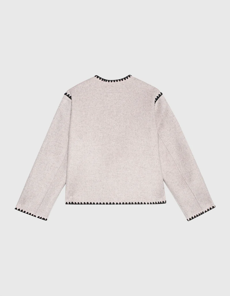 Woll-Mix Boxy-Jacke mit Ziernähten