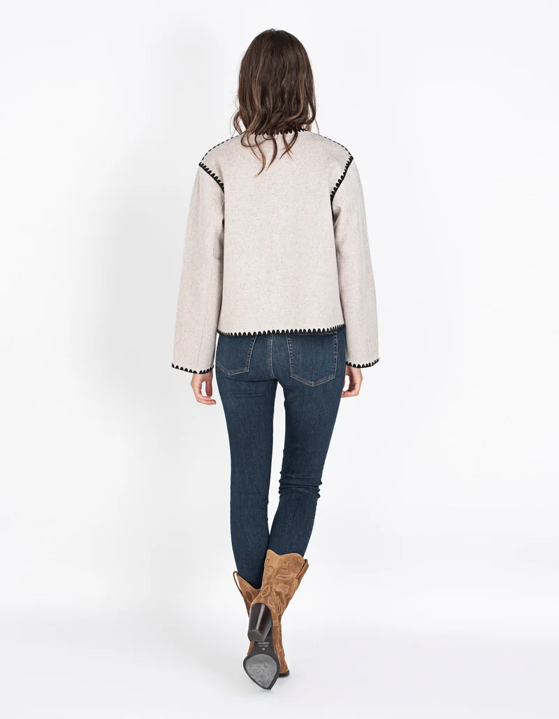 Woll-Mix Boxy-Jacke mit Ziernähten