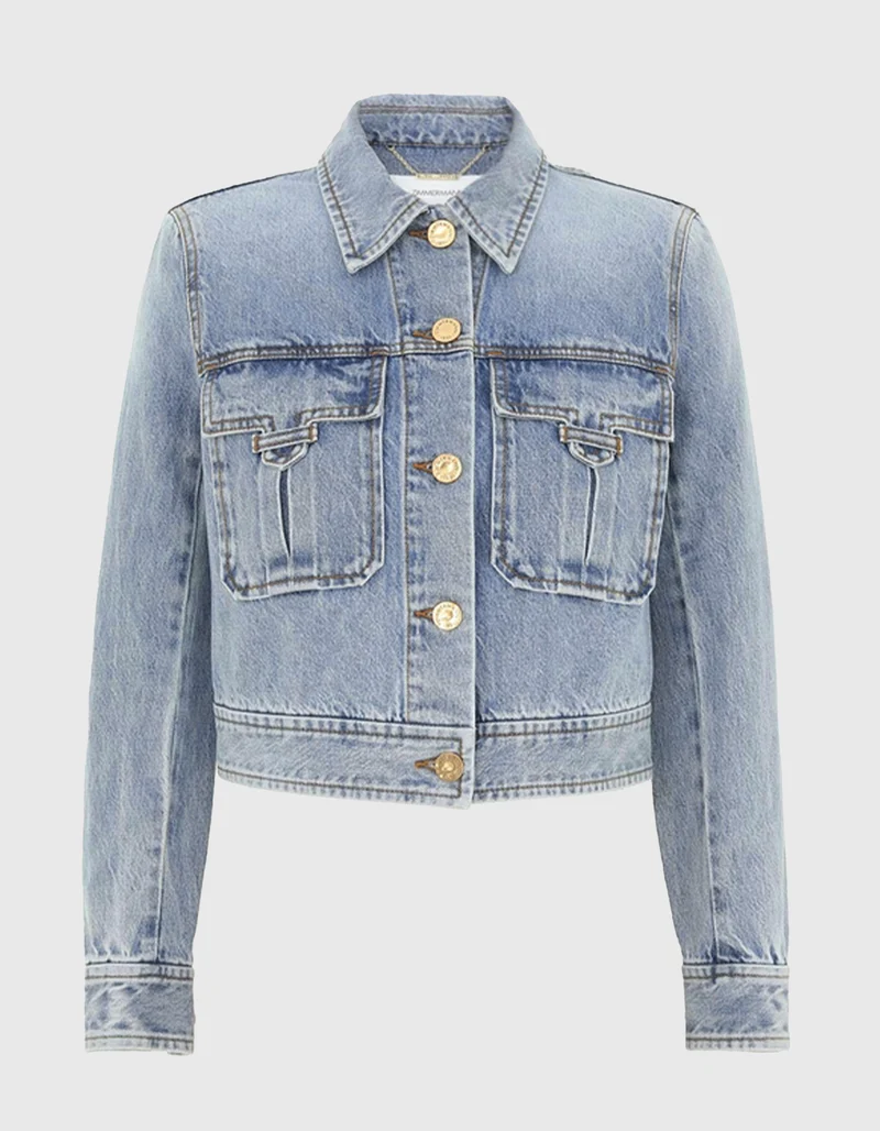 Cropped Jeansjacke mit gepolsterten Schultern