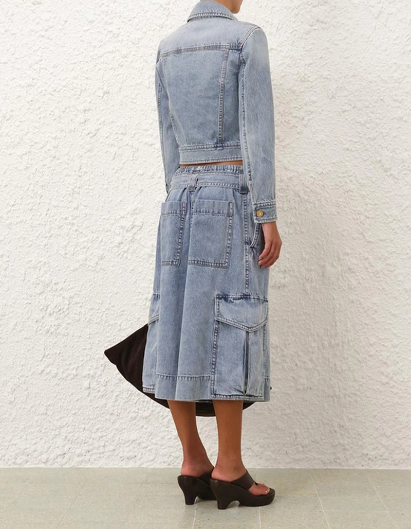 Cropped Jeansjacke mit gepolsterten Schultern