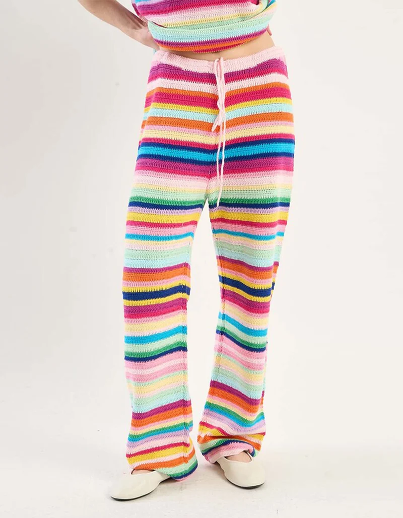 Gestreifte Straight-Leg Häkelhose