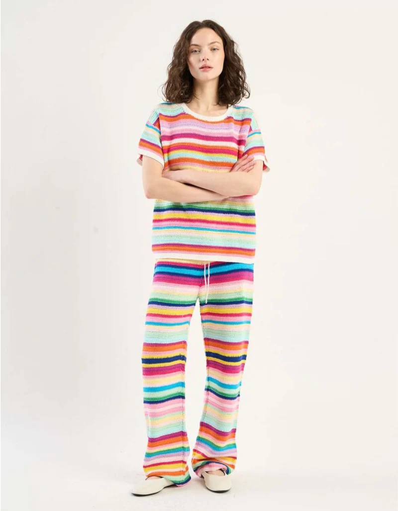 Gestreifte Straight-Leg Häkelhose