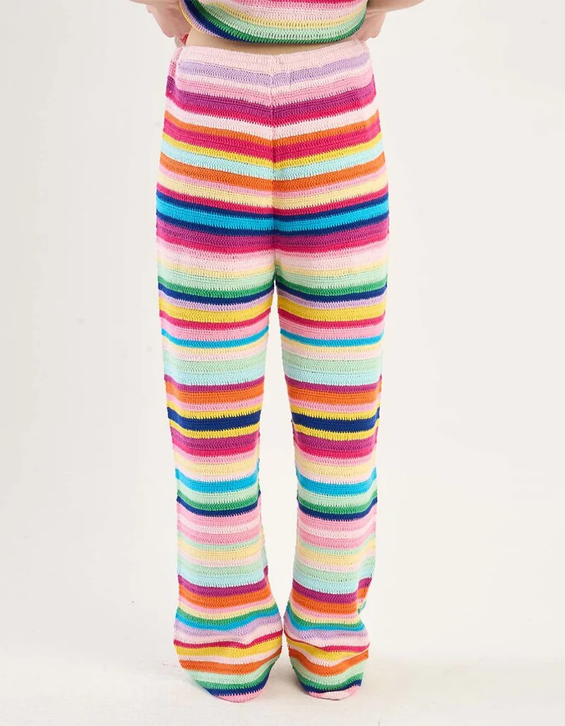 Gestreifte Straight-Leg Häkelhose