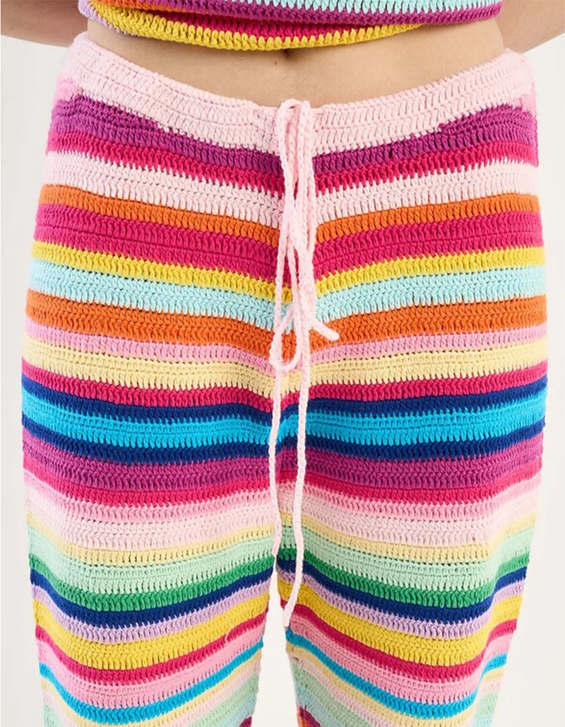 Gestreifte Straight-Leg Häkelhose