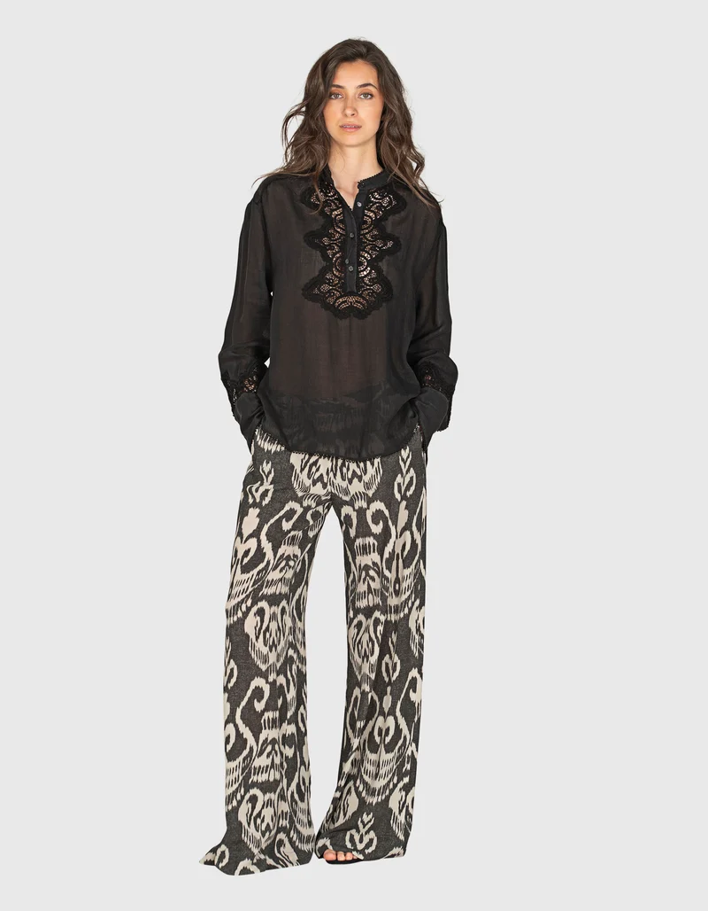 Gemusterte Wide-Leg Hose