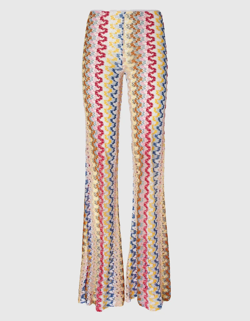Ausgestellte Low-Waist Hose aus Lamé-Viskose-Spitze