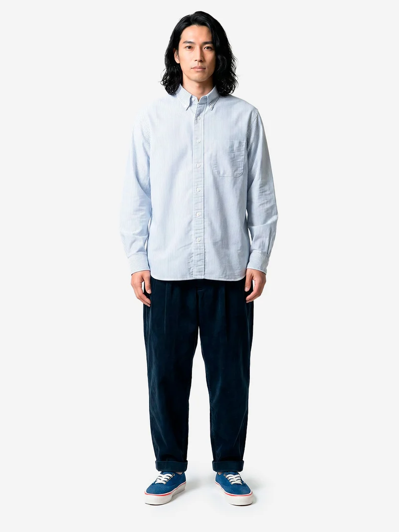 Pantaloni navy 2 Pleats Tapered Corduroy