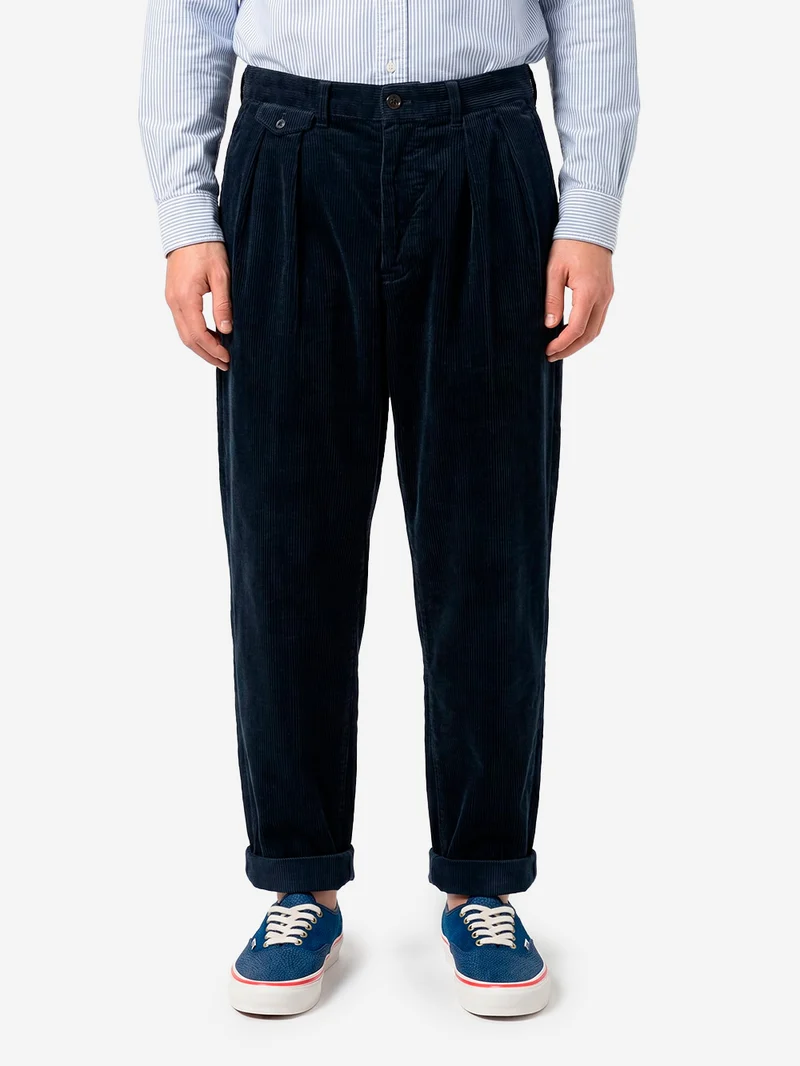 Pantaloni navy 2 Pleats Tapered Corduroy