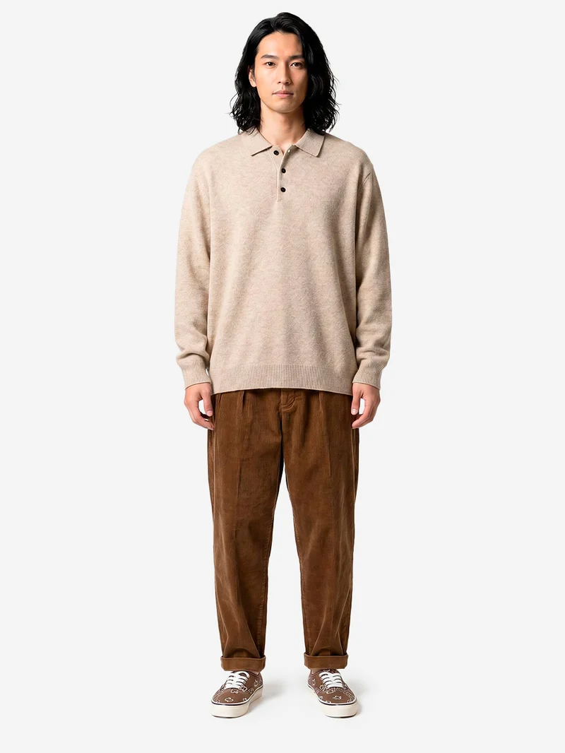 Pantaloni marrone chiaro 2 Pleats Tapered Corduroy