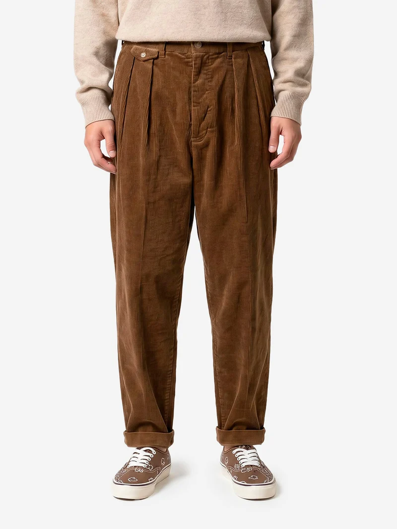Pantaloni marrone chiaro 2 Pleats Tapered Corduroy