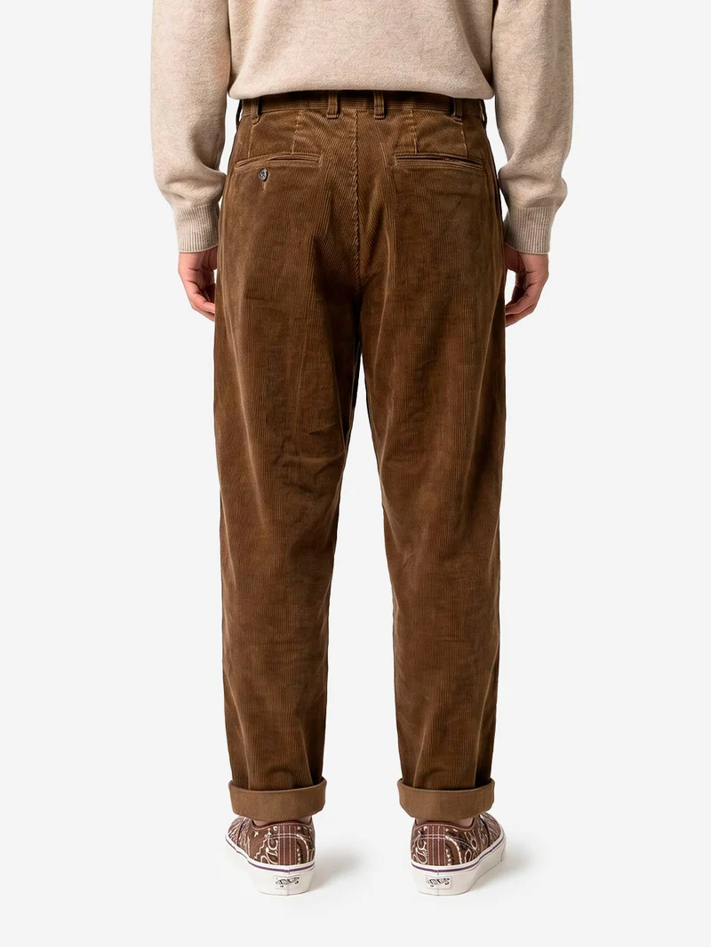 Pantaloni marrone chiaro 2 Pleats Tapered Corduroy
