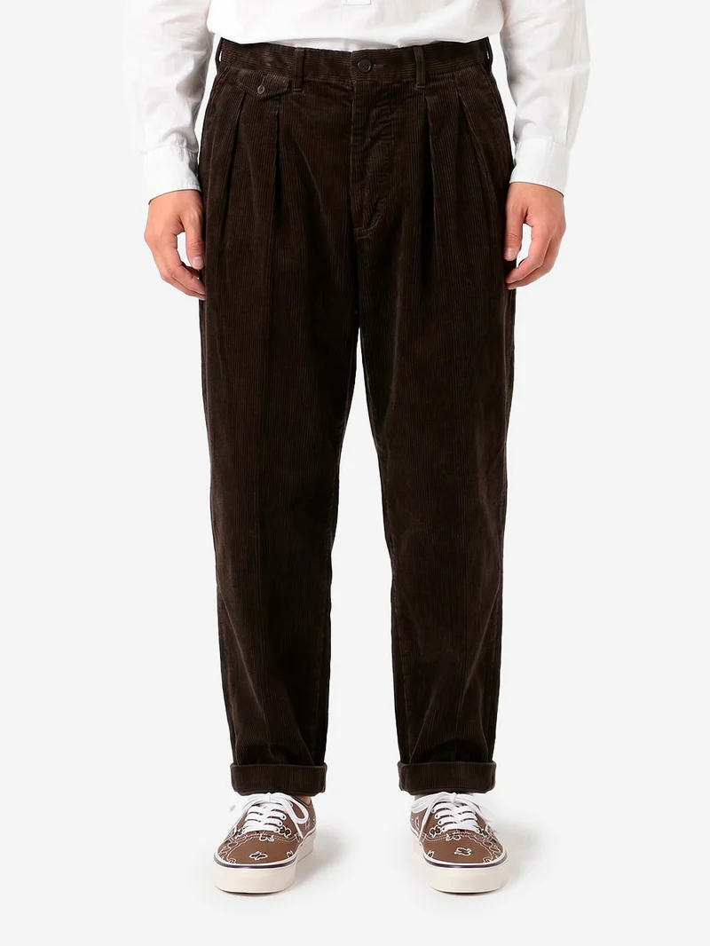 Pantaloni marroni 2 Pleats Tapered Corduroy