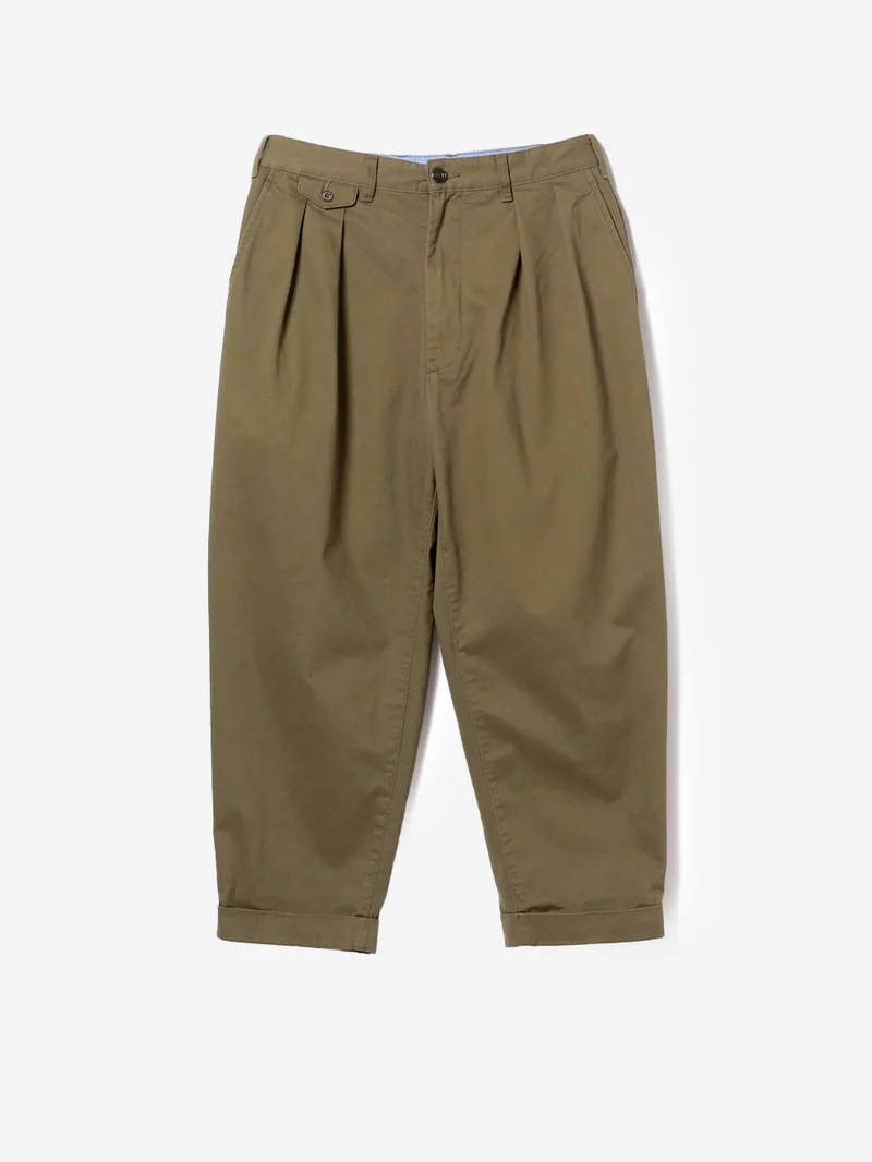 Pantaloni tapered 2 pleats in twill oliva