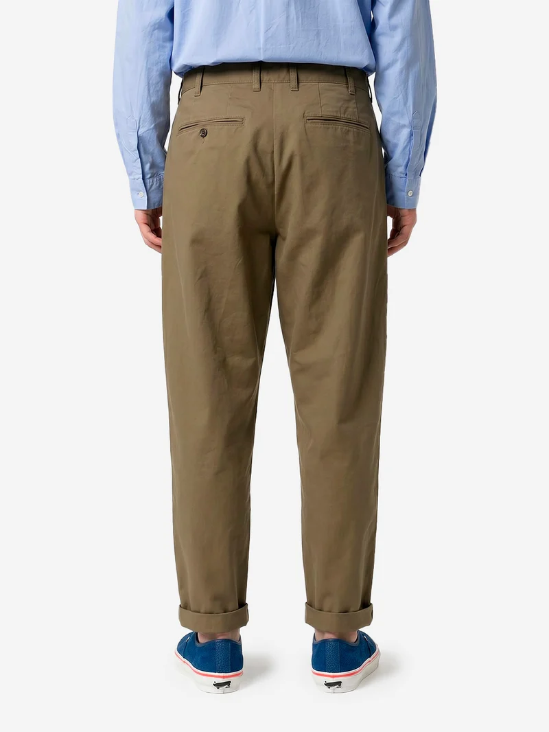 Pantaloni tapered 2 pleats in twill oliva