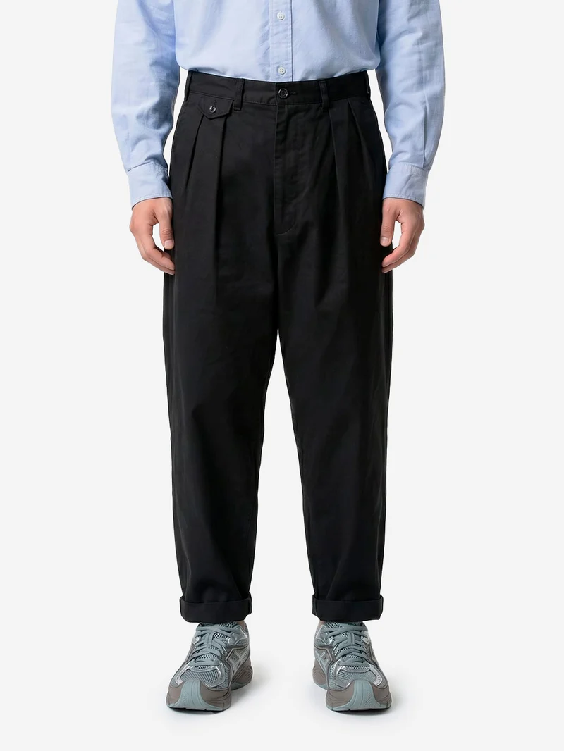 Pantaloni tapered neri 2 pleats in twill