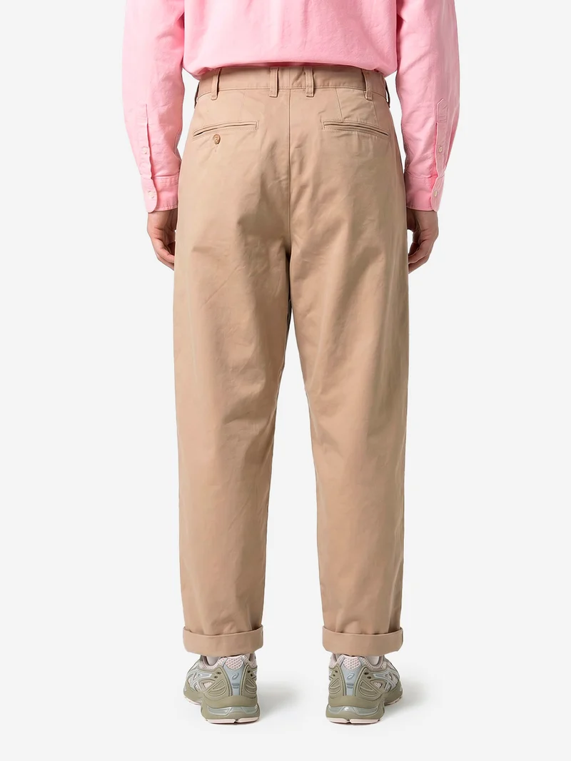 Pantaloni tapered beige khaki 2 pleats in twill
