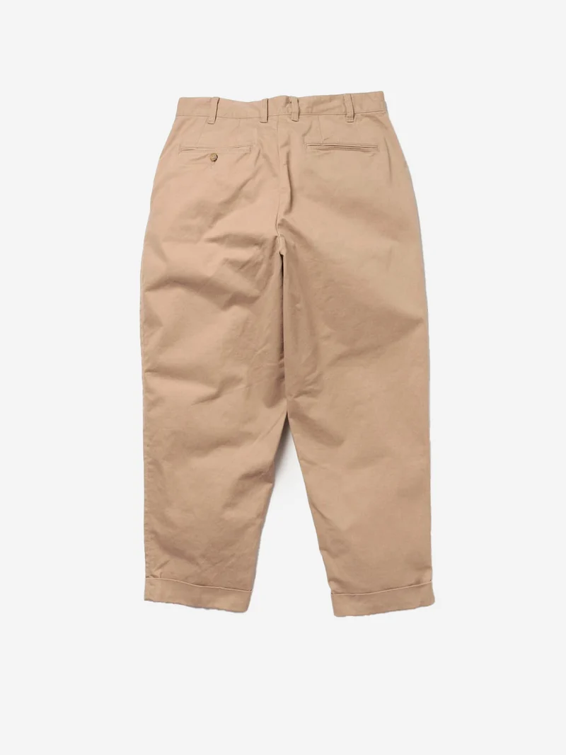 Pantaloni tapered beige khaki 2 pleats in twill