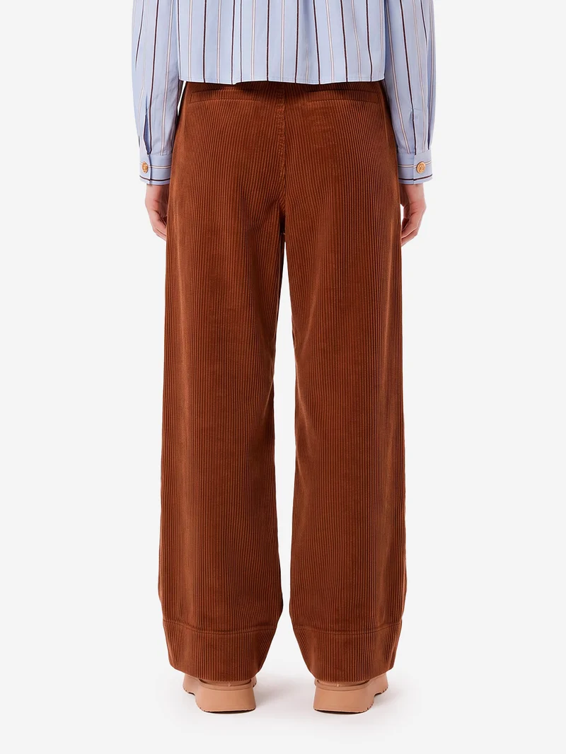 Pantaloni marroni a gamba larga in velluto a coste