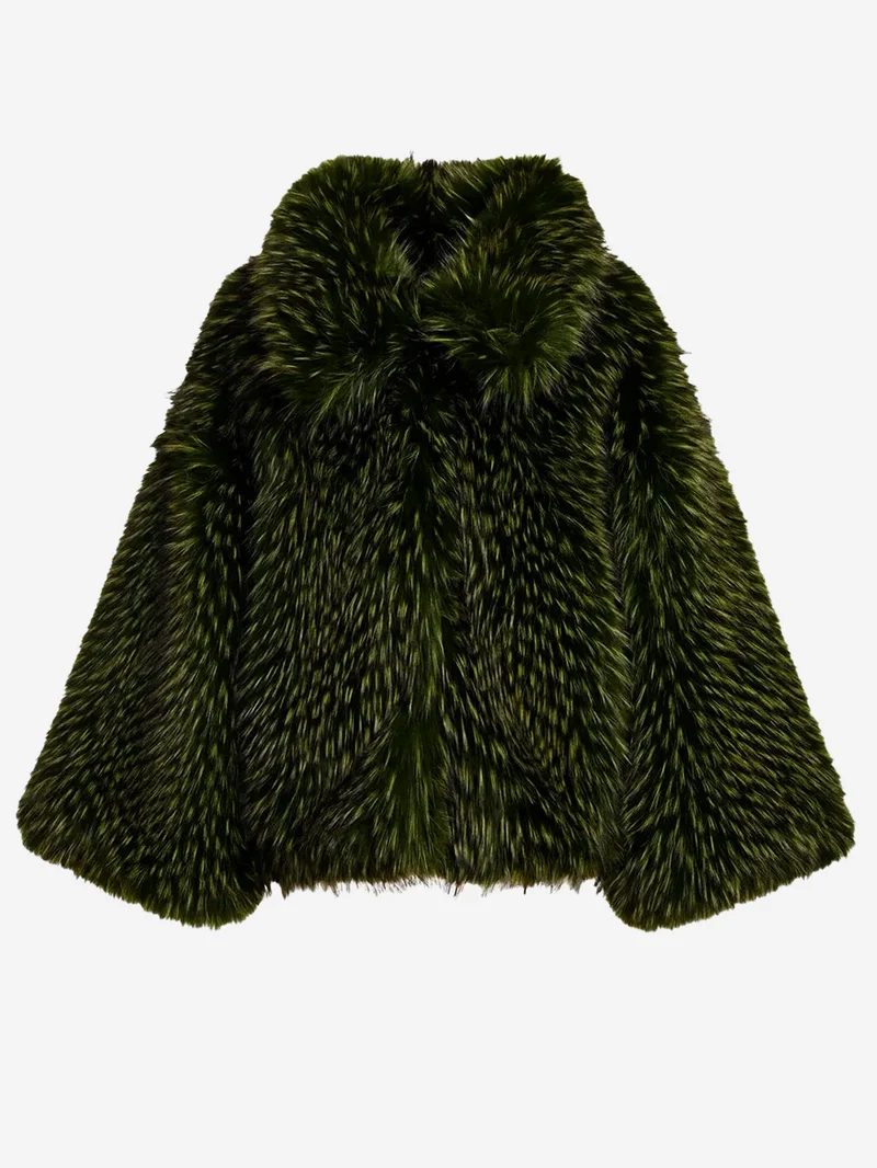 Giacca Oversize in Pelliccia Sintetica Verde