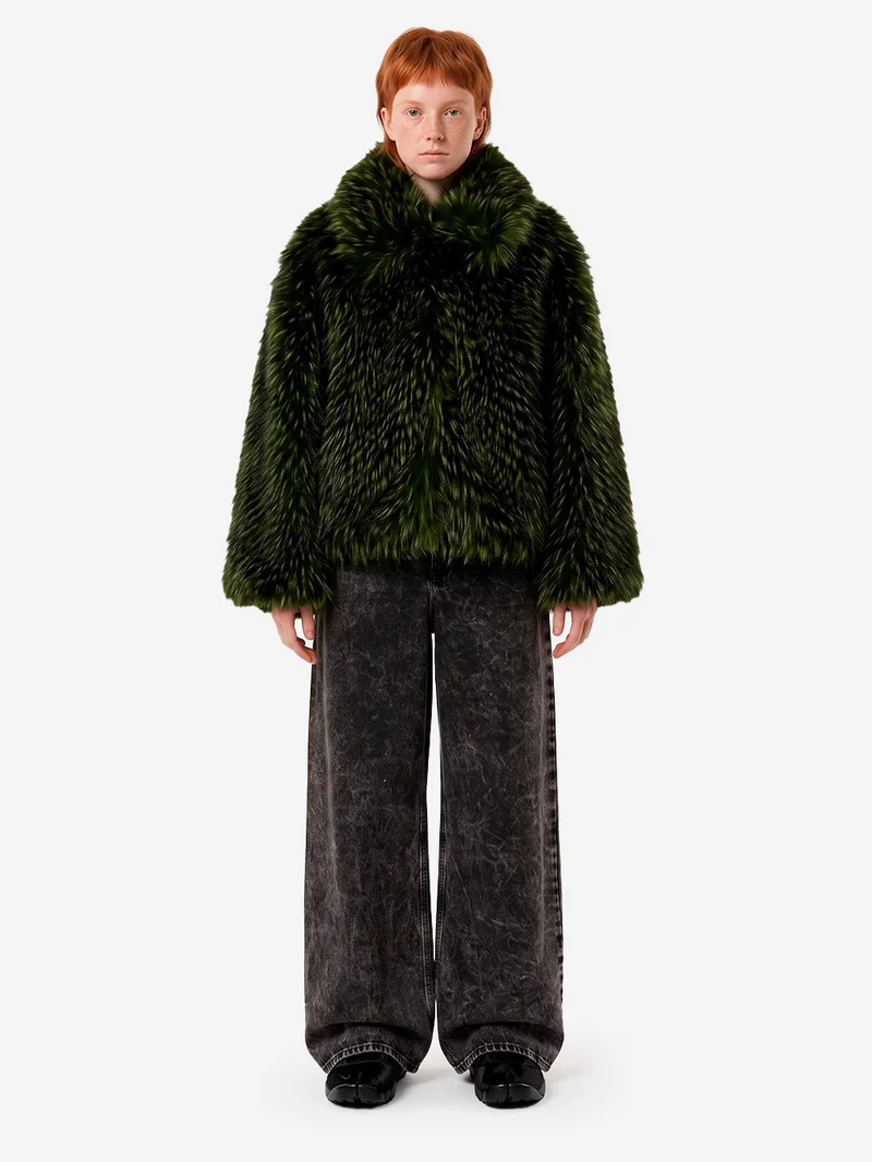 Giacca Oversize in Pelliccia Sintetica Verde