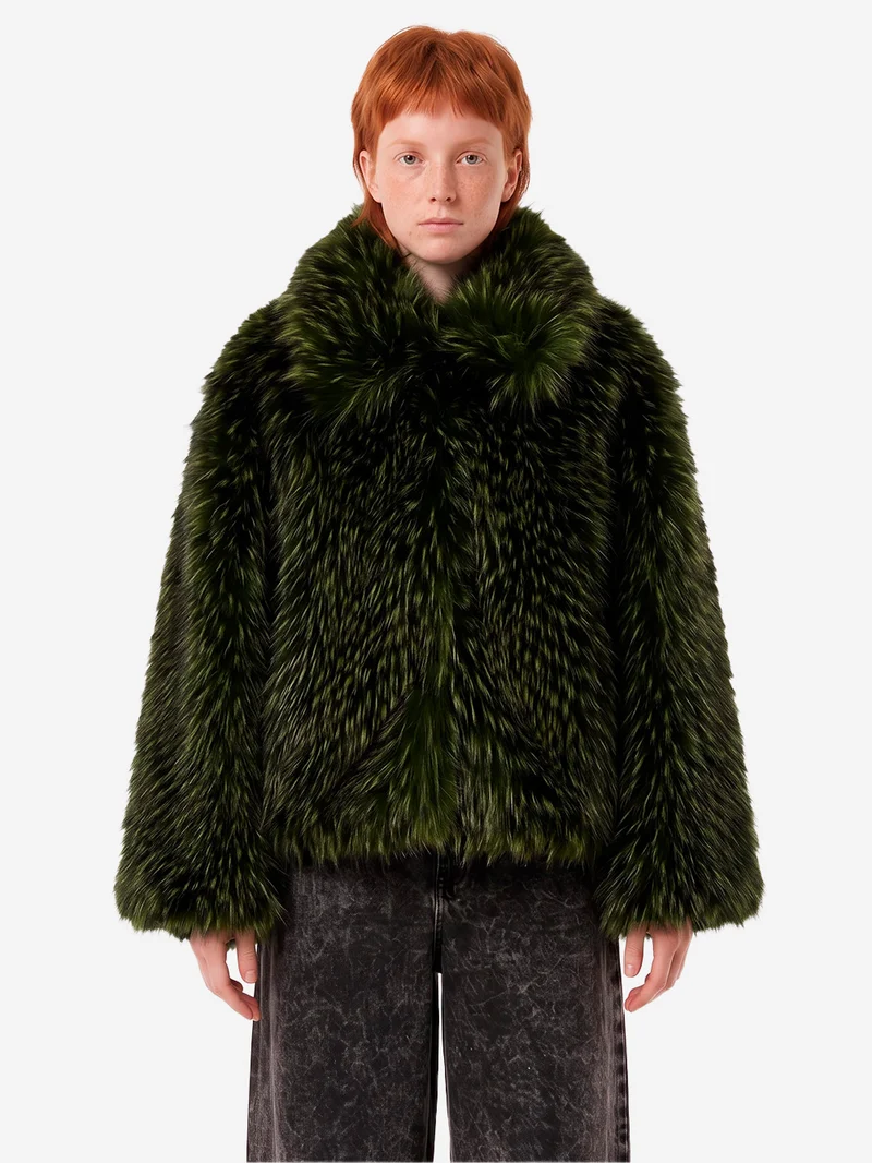 Giacca Oversize in Pelliccia Sintetica Verde