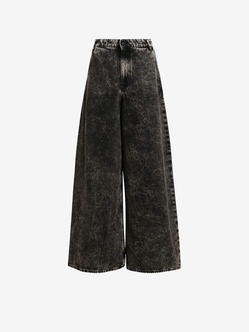 Jeans Neri a Gamba Larga Acid Wash