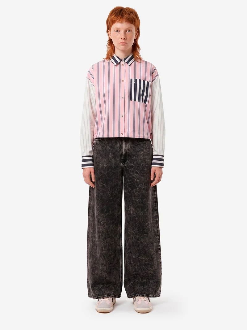 Jeans Neri a Gamba Larga Acid Wash