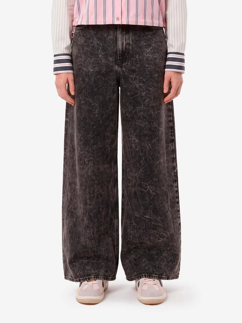 Jeans Neri a Gamba Larga Acid Wash